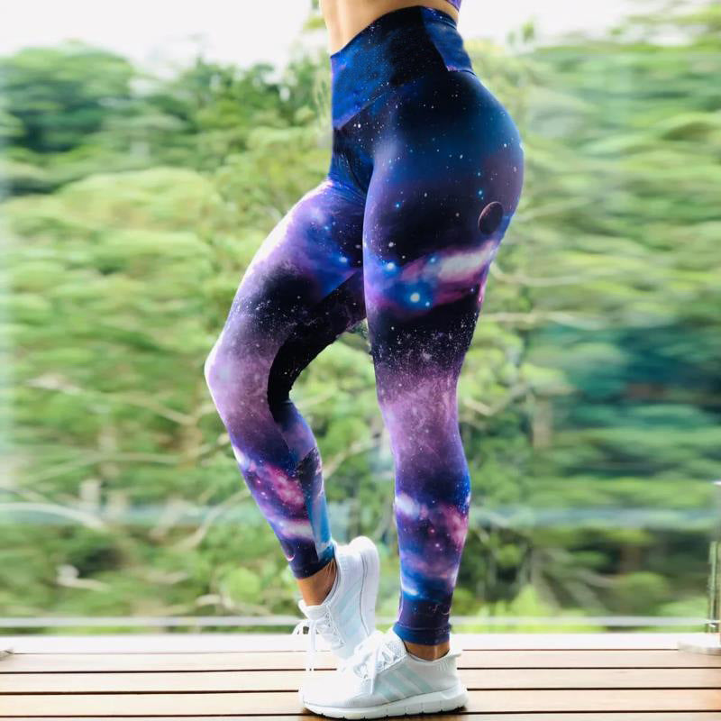 High Waist Yoga Leggings with Abstract Ink Pattern