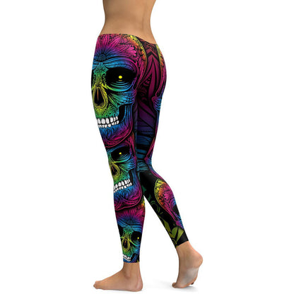 Rainbow Skull Leggings Women Plus Size Leggings Workout Casual High Waist Slim Pants S~4XL Plus Size Leggings