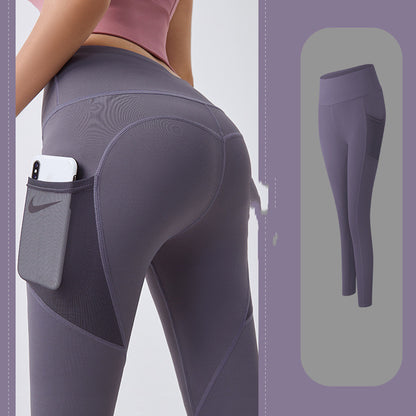 Thin fitness pants with mesh side pockets