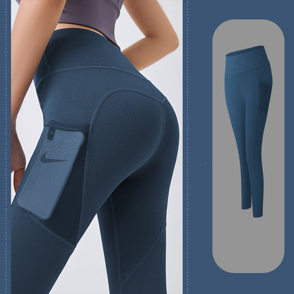 Thin fitness pants with mesh side pockets